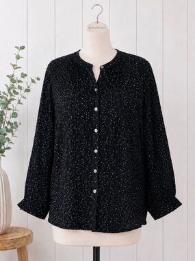 J. Jill Polka Dot Pintucked Long Sleeve Blouse - Women's XL